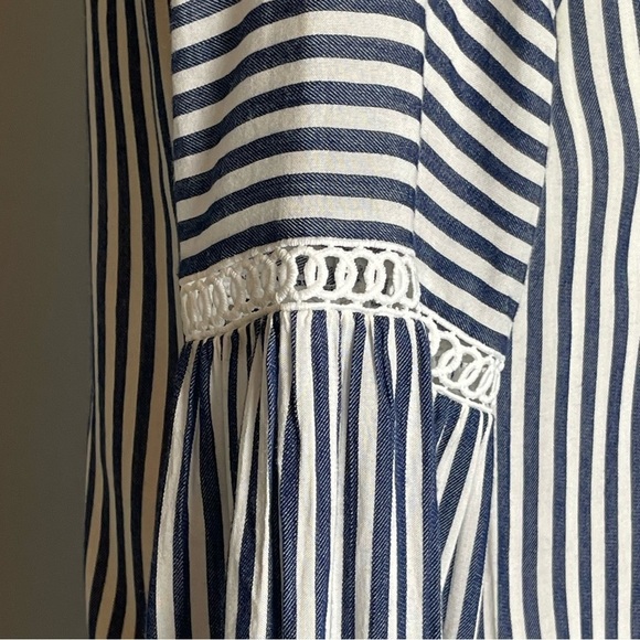 Ann Taylor Navy White Striped Balloon Sleeve Top Blouse - Size XXSP - Picture 8 of 15